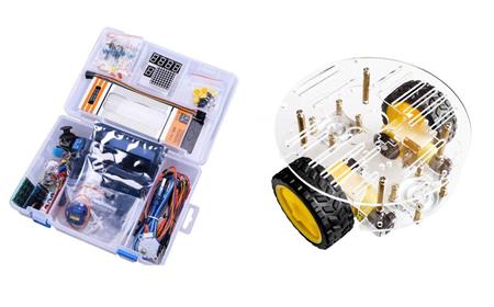Kit para microcontrolador - Uno R3 Completo + Chasis Robot Circular 2WD COMBO2710
