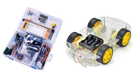Kit para microcontrolador - Uno R3 Completo + Chasis Robot 4WD Motores   COMBO2712