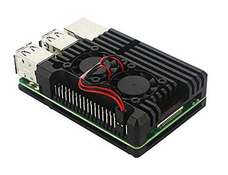 Gabinete Soporte Case Metálico con Doble Cooler para Raspberry Pi 4